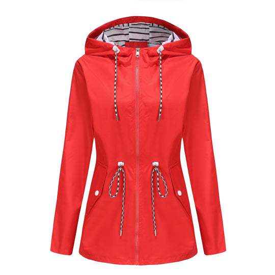 Damen nan leichte wasserdichte Parka Regenjacke mit Taillen-Kordelzug EB