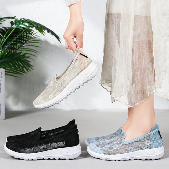 Damen Slip-On Freizeitschuhe mit floraler Spitze EB