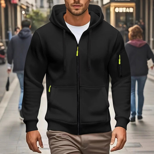 Herren nan funktionale Kapuzenjacke mit durchgehendem Reißverschluss, Ärmeltasche und elastischen Bündchen EB