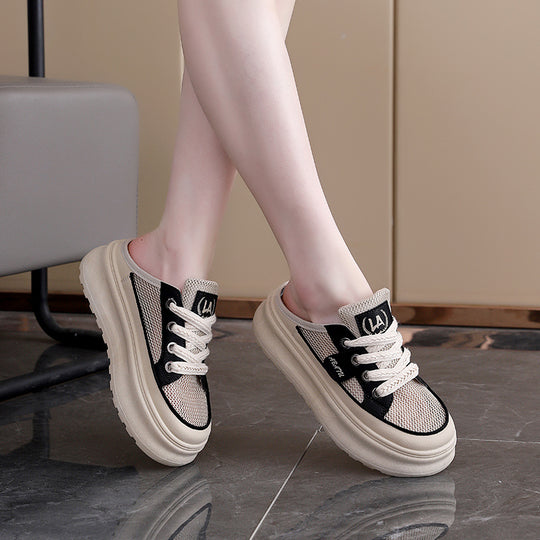 Damen Leichte Slip-On Sneakers mit atmungsaktiver Mesh-Oberfläche und dekorativem Detail EB