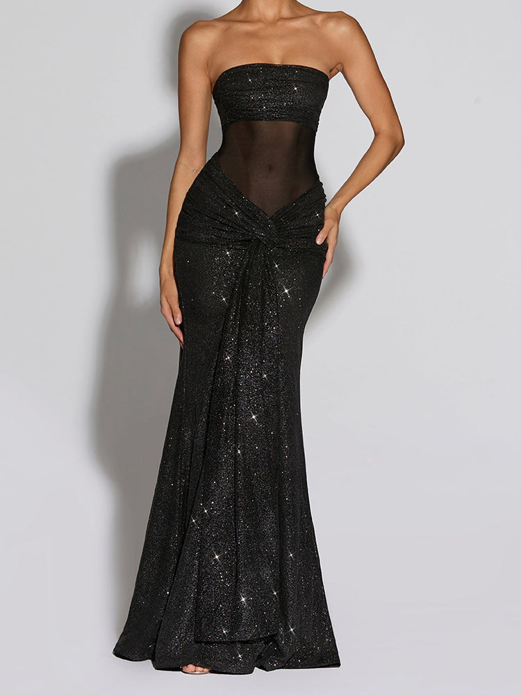 Damen Glamouröses Abendkleid mit schimmerndem Obermaterial EB