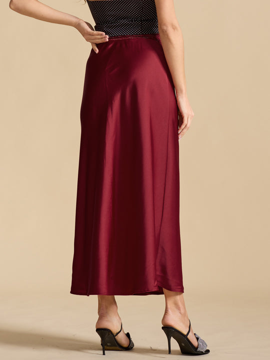 Damen eleganter Satin-Rock mit Spitzenbund EB
