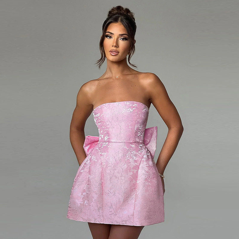 Damen schulterfreies Cocktailkleid mit elegantem Schleifendetail EB