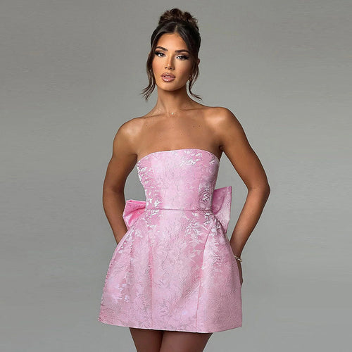 Damen schulterfreies Cocktailkleid mit elegantem Schleifendetail EB