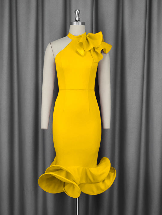 Damen Elegantes Abendkleid mit asymmetrischem Design und voluminösem Rüschenakzent EB