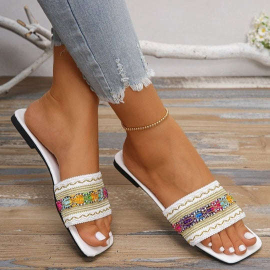 Damen modische Slides mit floralem Dekor EB