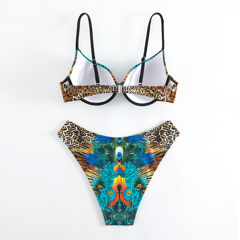 Damen Push-Up-Bikini mit exotischem Tierdruck und eleganten Verzierungen EB