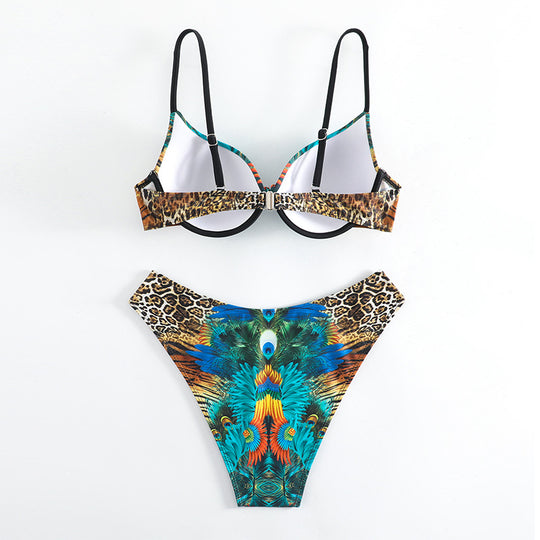 Damen Push-Up-Bikini mit exotischem Tierdruck und eleganten Verzierungen EB