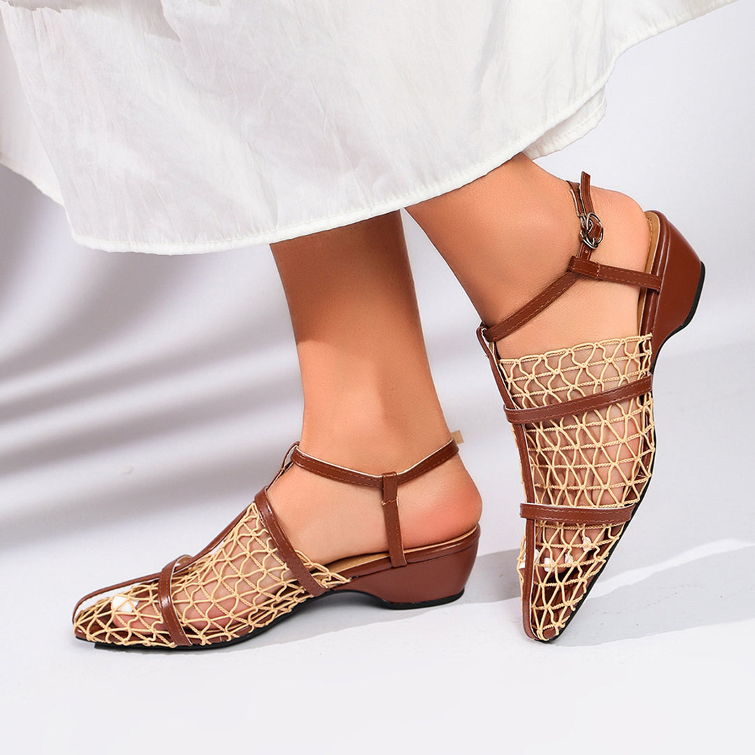 Damen Slingback-Sandaletten mit innovativem Netzdesign und bequemem Blockabsatz EB