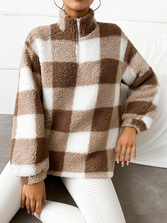 Damen Fleece-Pullover mit hohem Kragen und durchgehendem Reißverschluss EB