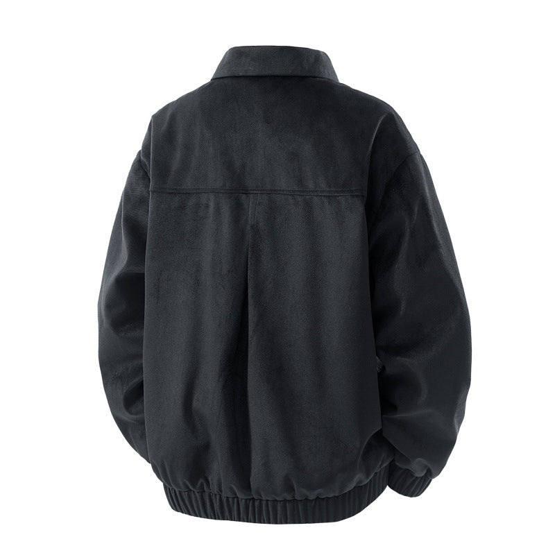 Herren leichte Harringtonjacke im Veloursleder‑Look mit Hemdkragen, durchgehendem Reißverschluss und elastischem Saum EB