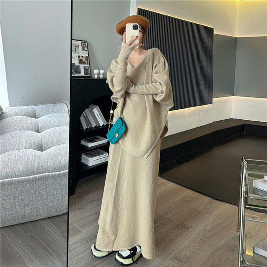 Damen Elegantes Strickkleid mit weitem Schnitt und Puffärmeln EB
