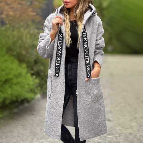 Damen Modischer Oversized-Fleece-Mantel mit praktischen Taschen und Kapuze EB