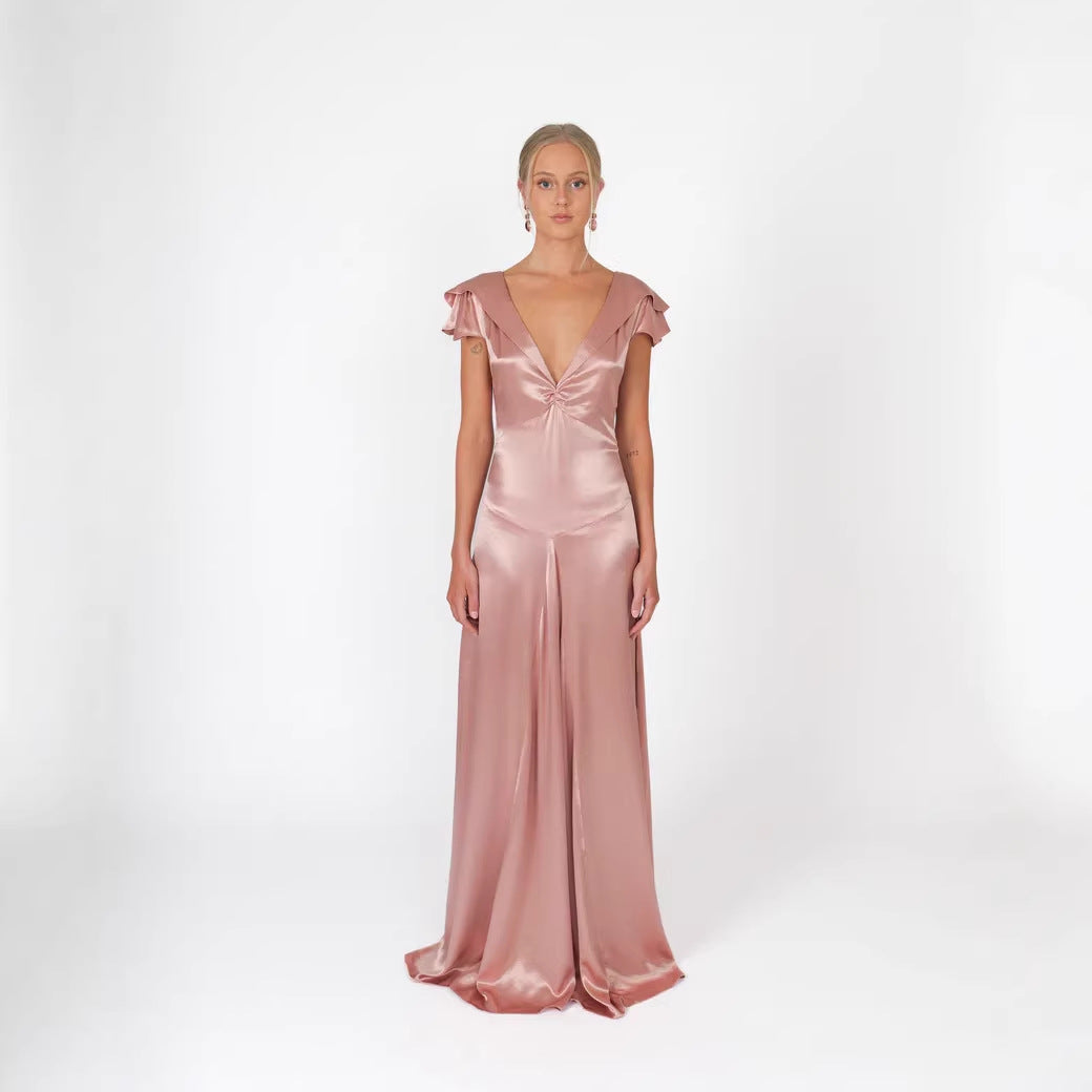 Damen Elegante und fließende Satin-Jumpsuit EB