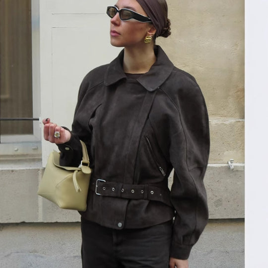 Damen modische Jacke mit weitem Schnitt aus Wildleder EB