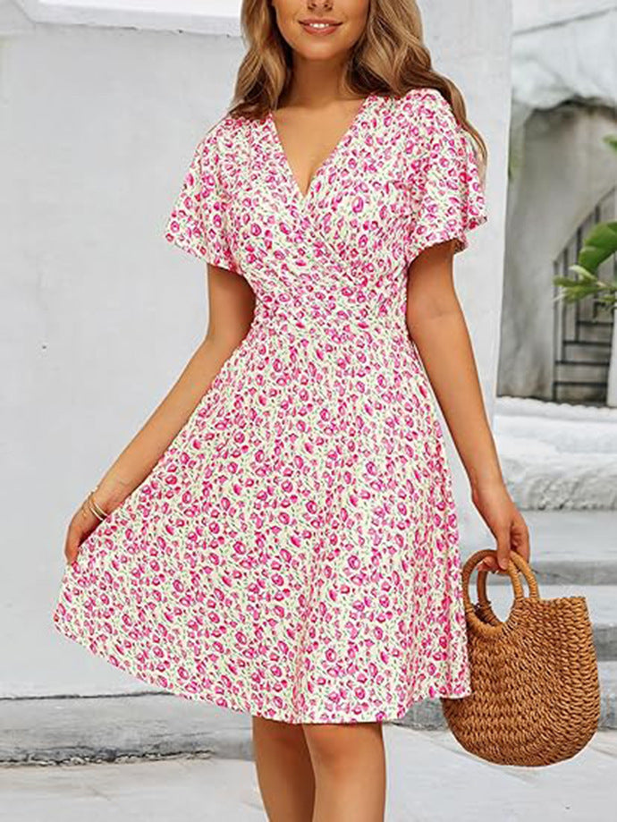 Damen Kurzarm Sommerkleid mit floralem Muster EB