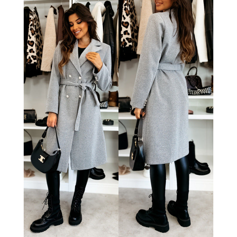 Damen Eleganter Trenchcoat mit asymmetrischem Schnitt und Gürtel EB