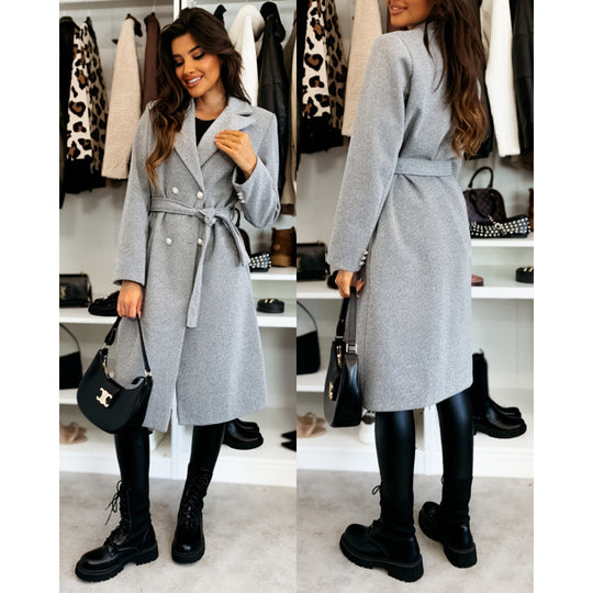 Damen Eleganter Trenchcoat mit asymmetrischem Schnitt und Gürtel EB
