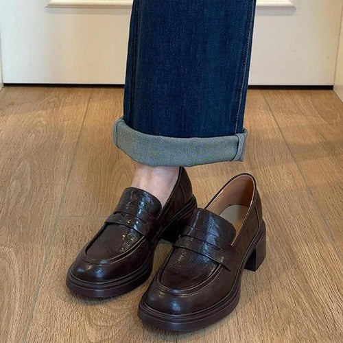 Damen Loafer mit modischem Blockabsatz und hochwertiger Lederoberfläche EB