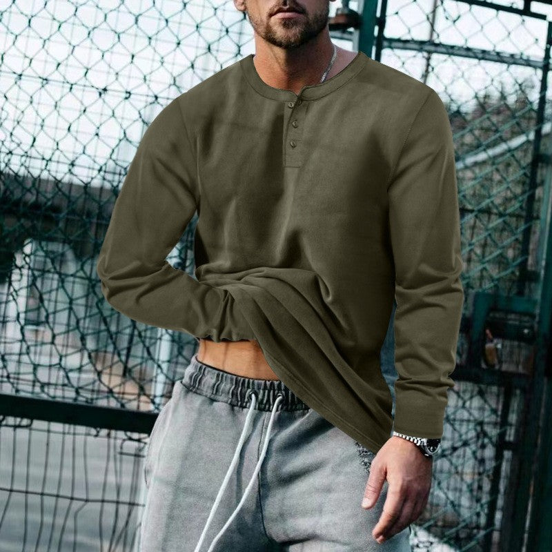 Herren lässiges Langarmshirt mit Knopfleiste und weichem Material EB