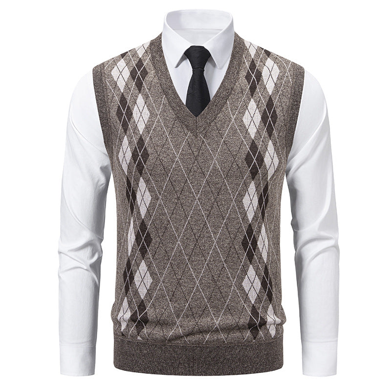 Herren eleganter V-Ausschnitt Pullunder im argyle Muster EB