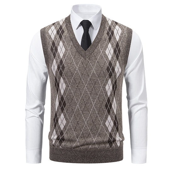 Herren eleganter V-Ausschnitt Pullunder im argyle Muster EB