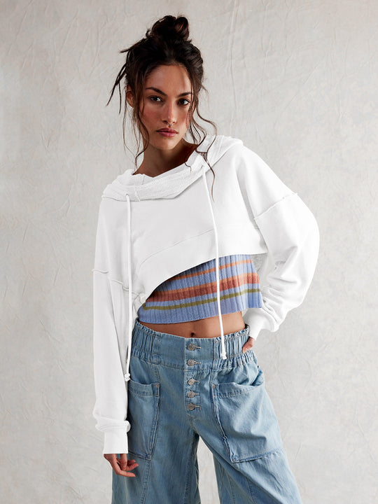 Damen cropped Sweatshirt mit lässigem Schnitt und Kängurutasche EB