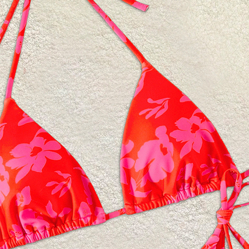 Damen Triangel-Bikini mit floralem Design und verstellbaren Bändern EB