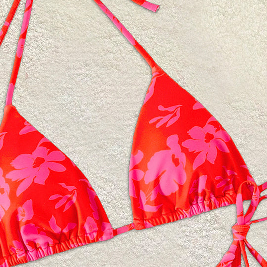 Damen Triangel-Bikini mit floralem Design und verstellbaren Bändern EB