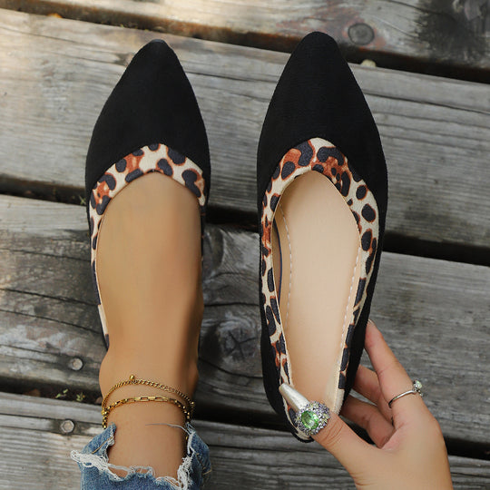 Damen elegante spitze Ballerinas mit Leopardenmuster EB