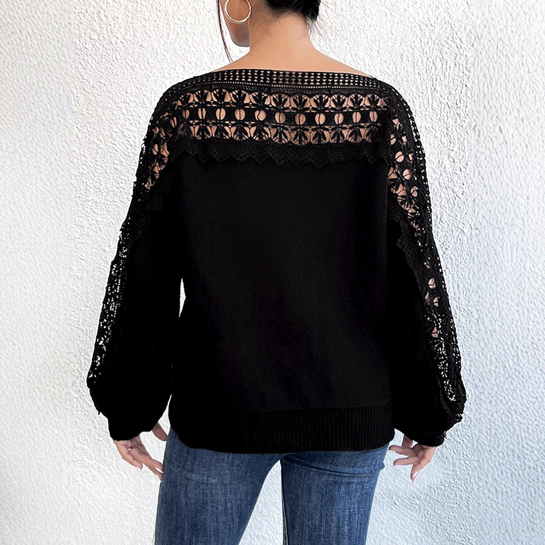 Damen lässiger Pullover mit einzigartigem Häkel-Ausschnitt EB