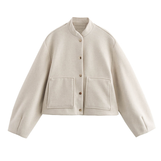 Damen modische kurz geschnittene Jacke mit praktischen Taschen EB