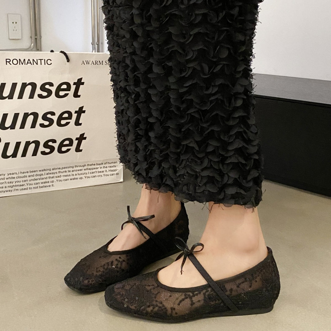 Damen Ballerinas mit zartem Spitzen-Design und eleganter Schleifenverzierung EB