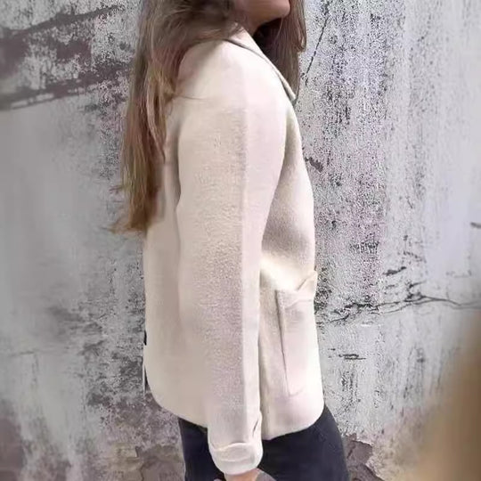 Damen modische Fleecejacke mit praktischen Taschen und elegantem Kragen EB
