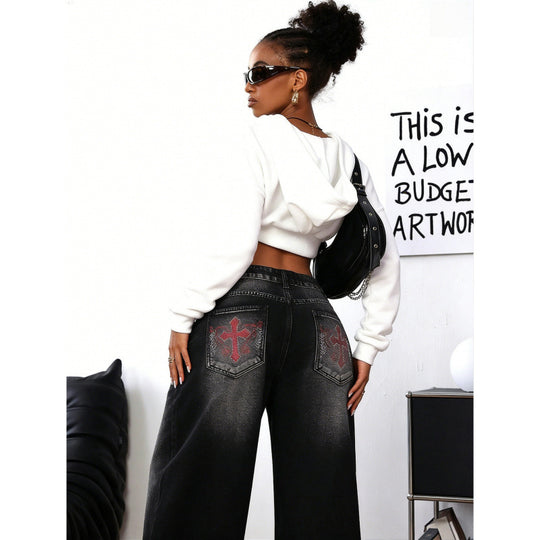 Damen Weite Jeans im Urbanen Stil mit Exklusivem Design EB