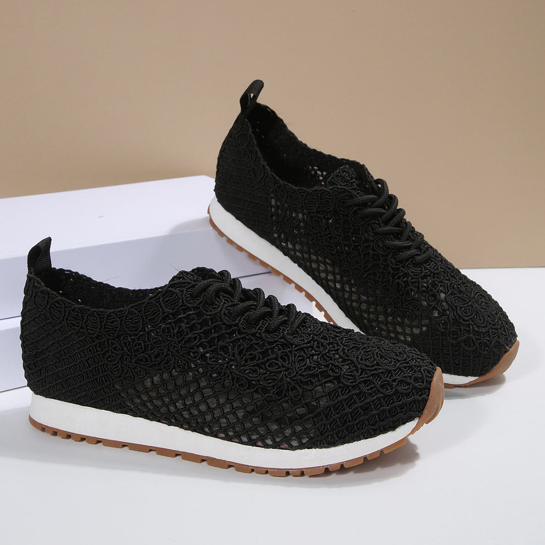 Damen nan atmungsaktive Strick-Run-Sneaker mit gehäkeltem Obermaterial, gepolstertem Komfortfußbett und rutschfester Gummilaufsohle EB