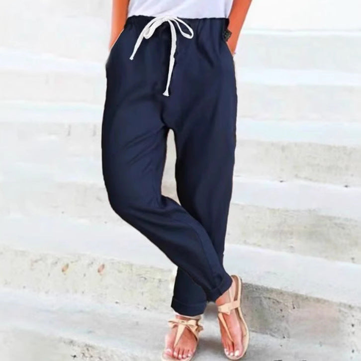 Damen nan lässige Relaxhose mit elastischem Bund, Kordelzug, Eingrifftaschen und umgeschlagenem Saum EB