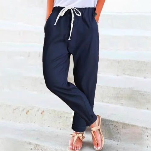 Damen nan lässige Relaxhose mit elastischem Bund, Kordelzug, Eingrifftaschen und umgeschlagenem Saum EB