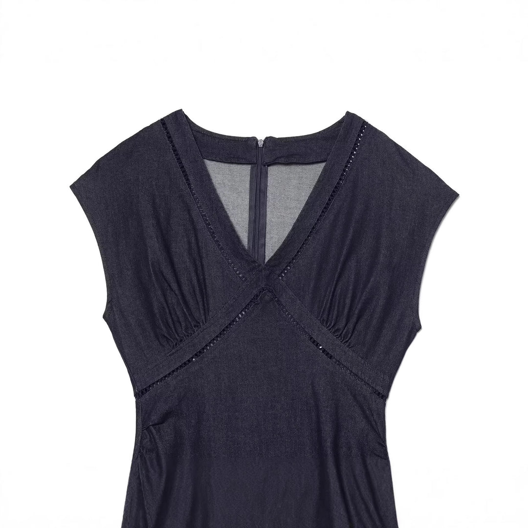 Damen Maxikleid mit elegantem V-Ausschnitt und feinem Drapé EB