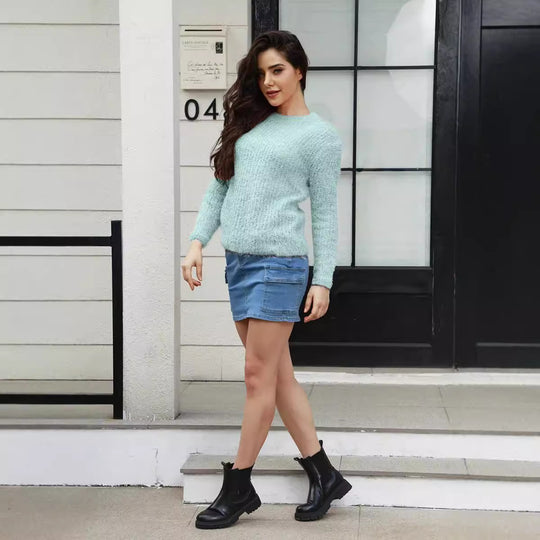 Damen luxuriöser Pullover mit weichem Strickmuster EB