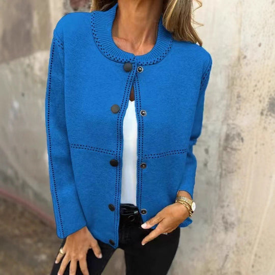 Damen Lockere Strickjacke mit Knöpfen und dekorativen Nähten EB