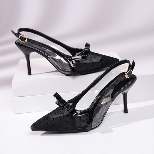 Damen schicke Slingback-Pumps mit transparentem Obermaterial und dekorativem Schleifen-Detail EB