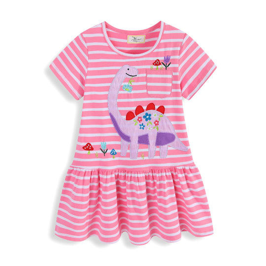 Mädchen Freizeitkleid mit verspieltem Dinosaurier-Motiv und Rüschensaum EB