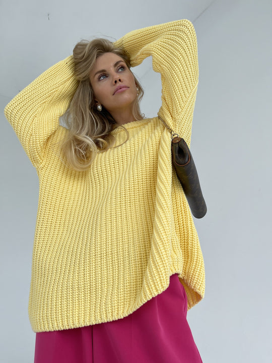 Damen lässiger Strickpullover mit strukturierter Mascheninterpretation und weitem Schnitt EB