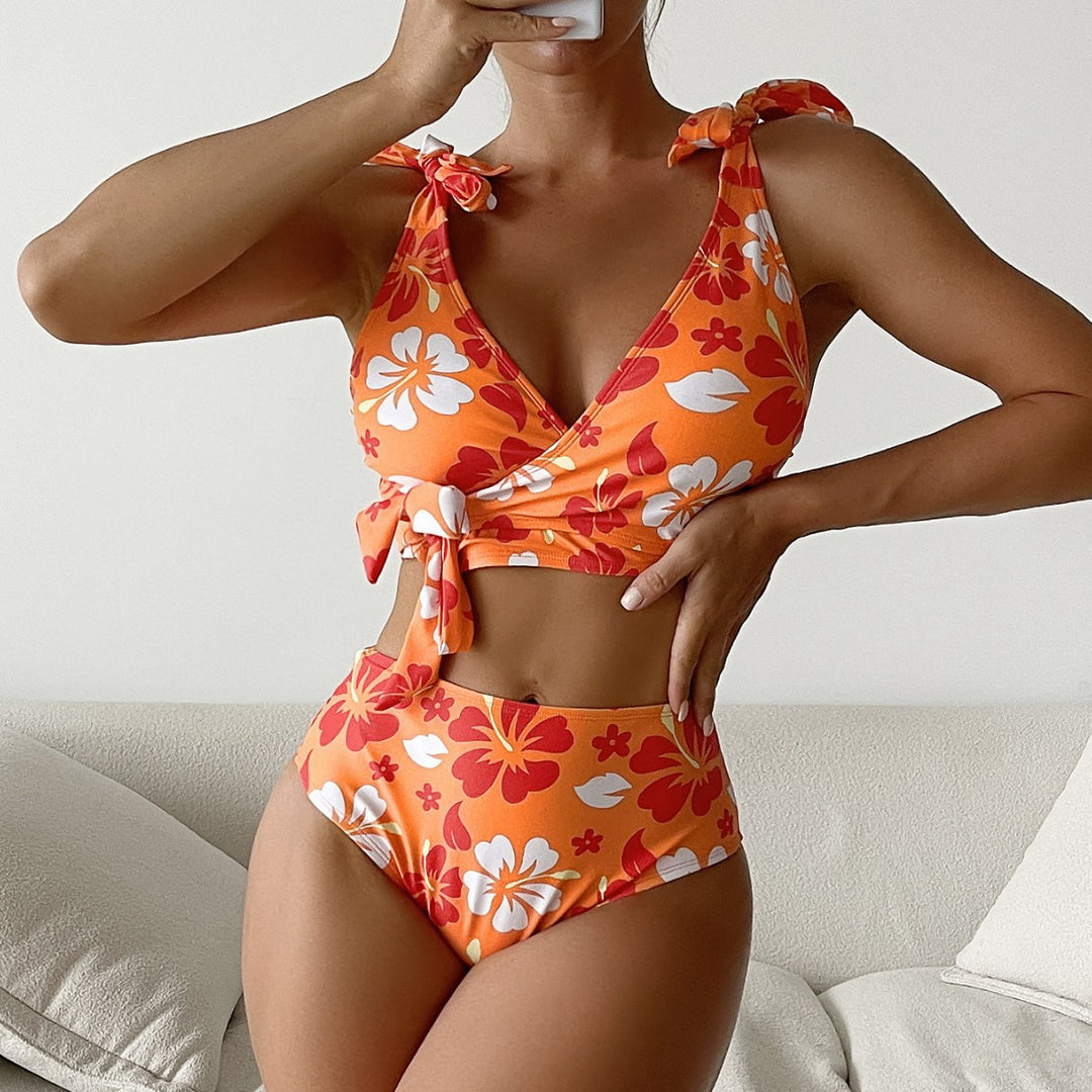 Damen Hochtaillierter Blumen-Bikini-Set EB