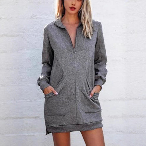 Damen Freizeitkleid mit hohem Kragen und seitlichen Eingrifftaschen EB