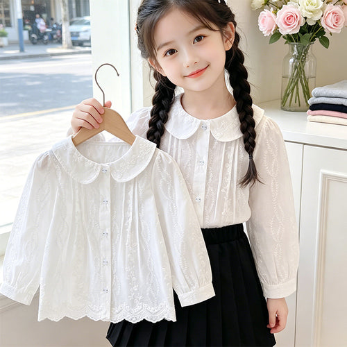 Mädchen elegante Bluse mit floralen Verzierungen EB