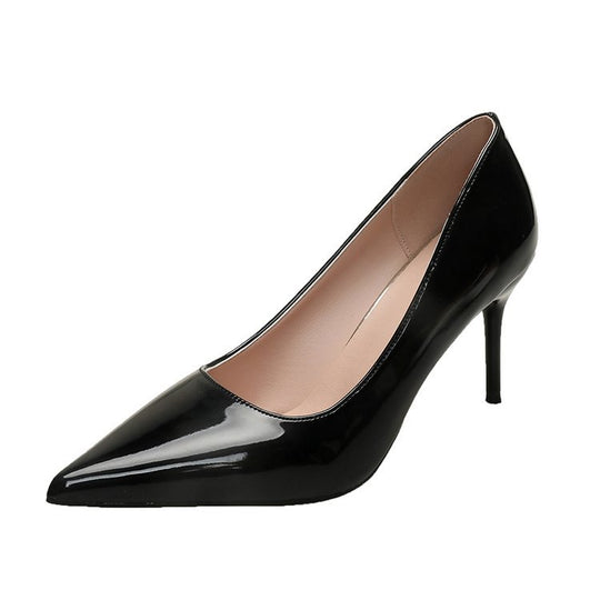 Damen Spitze High Heels mit glänzender Lackoberfläche EB