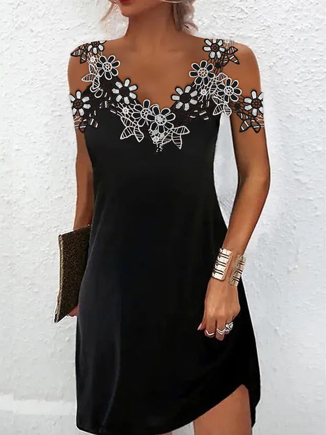 Damen Elegantes Kleid mit Spitzenbesatz EB