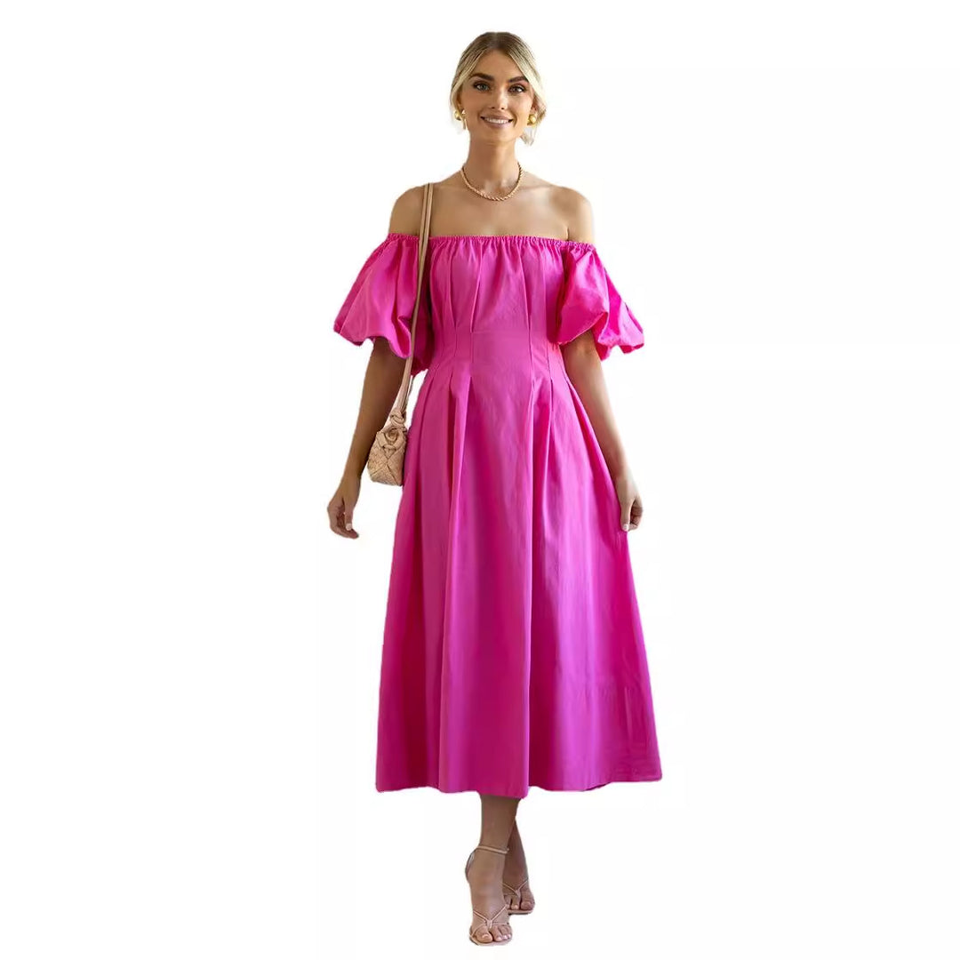 Damen Maxikleid mit schulterfreier Silhouette und voluminösen Ärmeln EB